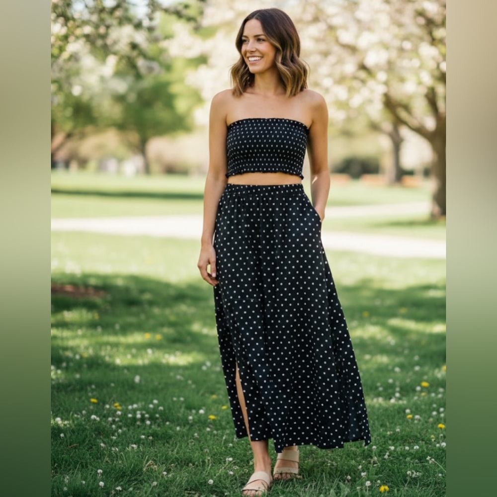 Black Polka Dot Skirt and Matching Tube Top